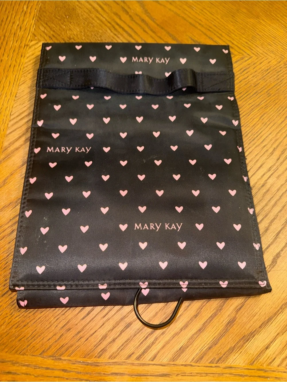 Mary Kay Travel Roll Up Cosmetic Bag Black Pink Hearts Organizer NWOT